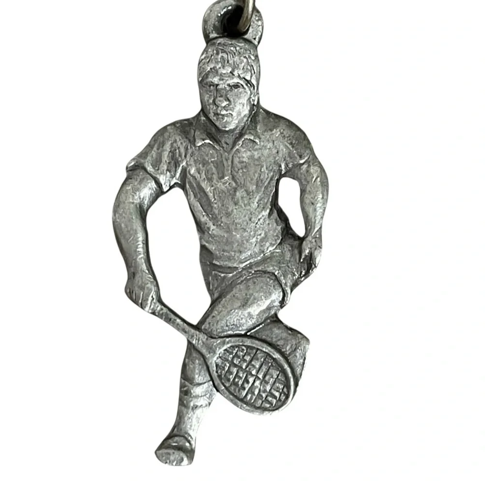 Vintage Radcliffe Pewter 1983 Tennis Male Player Keychain I Love Tennis P Davis